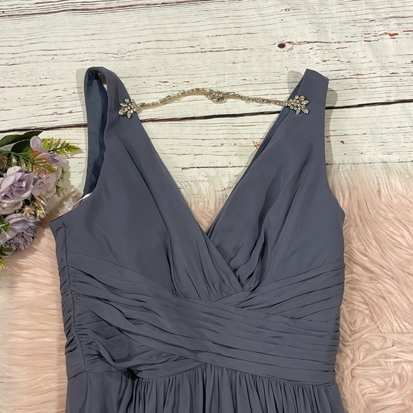 Jenny Packham Chiffon Rhinestone necklace Maxi Dress Gown Blue JP1005 NWT - Picture 5 of 11